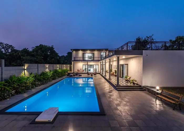 Saffronstays Mayfair Gardens - 4Br Pet-Friendly Pool Villa With Patio, Den, Board Games & Modern Interiors Near Jetty Alibag