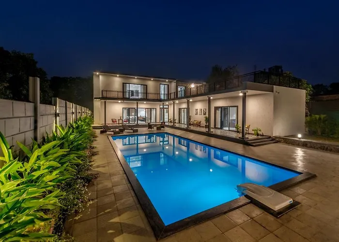 Saffronstays Mayfair Gardens - 4Br Pet-Friendly Pool Villa With Patio, Den, Board Games & Modern Interiors Near Jetty Alibag